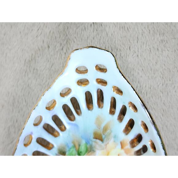 Articulated Candy Dish Trinket Dish 6 1/4" ACI Japan Porcelain Gold Trim 70s Vtg - Picture 3 of 11